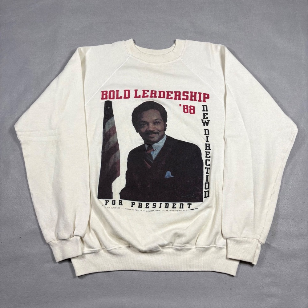 Vintage 1988 Jesse Jackson For President Hanes Sweatshirt White Large 80s Raglan